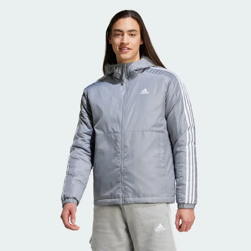 Giacca Essentials 3-Stripes Insulated Hooded | Adidas Grigio