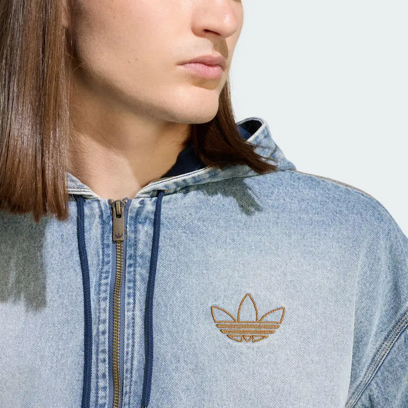 Giacca Imbottita in Denim Adidas Originals FW25 Calda Sportiva Ampia con Cappuccio Maniche Lunghe Cappotto in Cotone Denim Uomo giacche KE0131 L miniatura 2