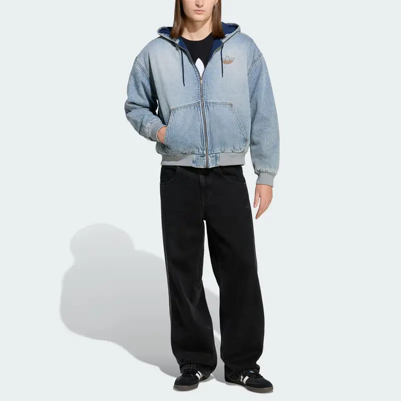Giacca Imbottita in Denim Adidas Originals FW25 Calda Sportiva Ampia con Cappuccio Maniche Lunghe Cappotto in Cotone Denim Uomo giacche KE0131 S miniatura 5
