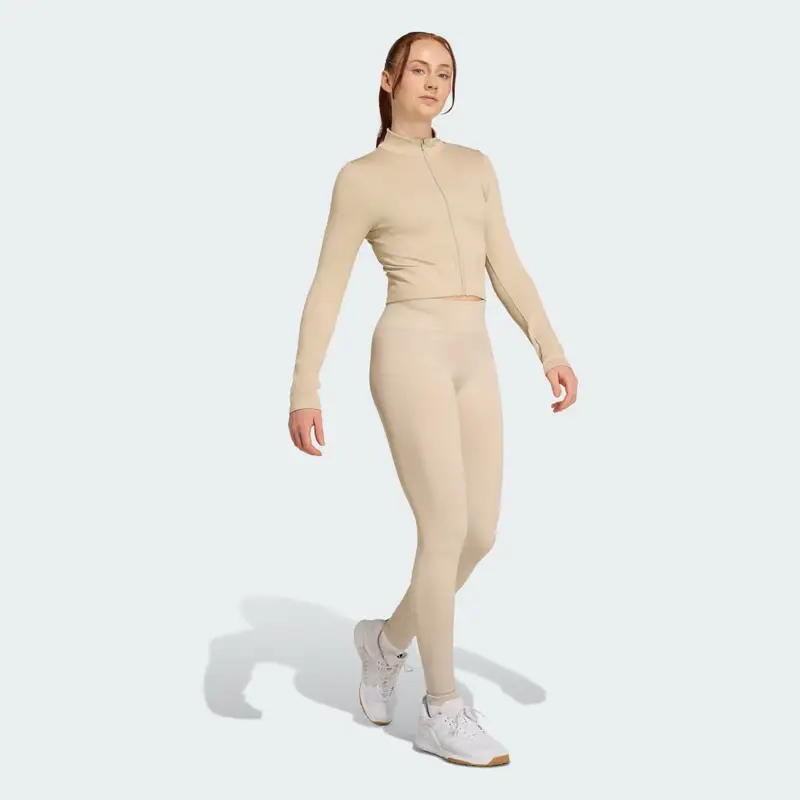 Giacca in maglia con zip integrale da allenamento Essentials Beige miniatura 3