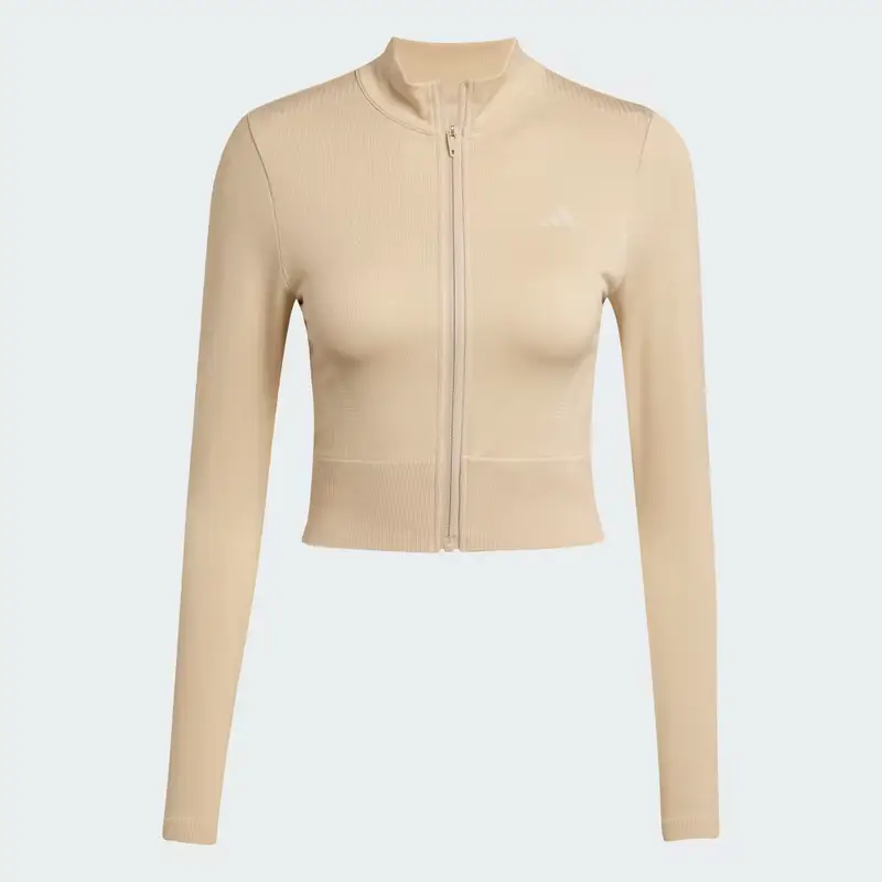 Giacca in maglia con zip integrale da allenamento Essentials Beige miniatura 4