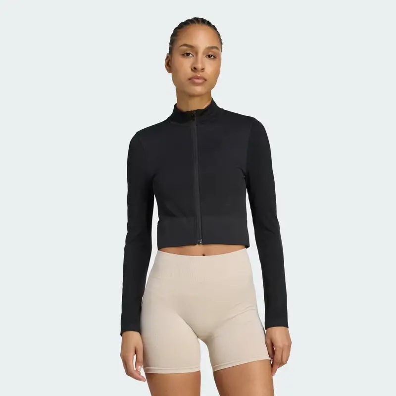 Giacca in maglia con zip integrale da allenamento Essentials Black