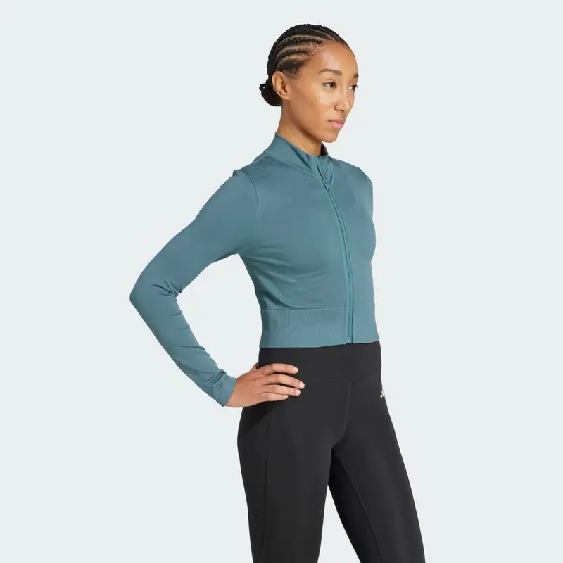 Giacca in maglia con zip integrale da allenamento Essentials Preloved Teal miniatura 3