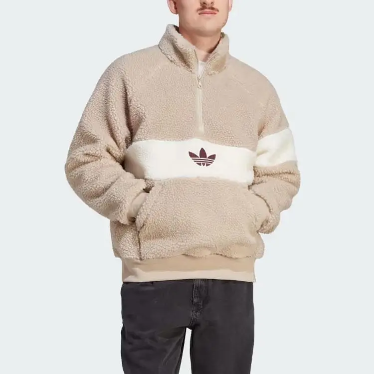 Giacca in Pile Invernale Adidas Originals Color Block Logo Collo Alto Maniche Lunghe Giacca Uomo Giacca Beige HZ0719 S miniatura 2