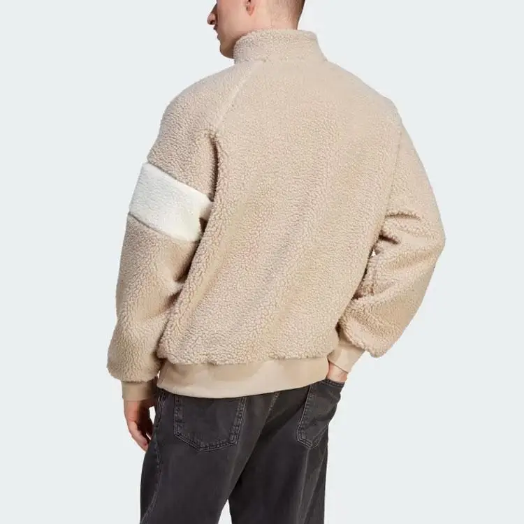 Giacca in Pile Invernale Adidas Originals Color Block Logo Collo Alto Maniche Lunghe Giacca Uomo Giacca Beige HZ0719 S miniatura 3