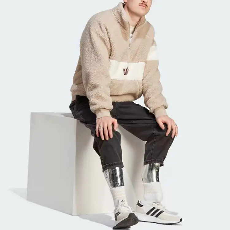 Giacca in Pile Invernale Adidas Originals Color Block Logo Collo Alto Maniche Lunghe Giacca Uomo Giacca Beige HZ0719 XXL miniatura 4