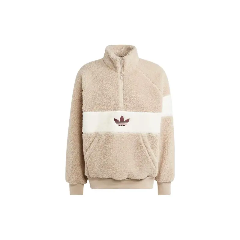 Giacca in Pile Invernale Adidas Originals Color Block Logo Collo Alto Maniche Lunghe Giacca Uomo Giacca Beige HZ0719 XXXL