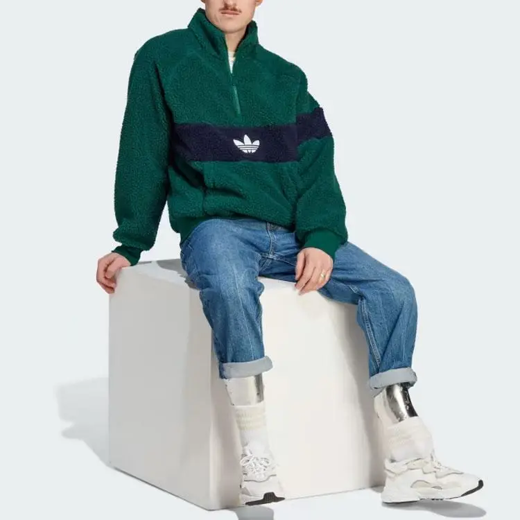 Giacca in Pile Invernale Adidas Originals con Stampa Logo Colorblock e Collo Alto Giacca Uomo Verde IM4659 M miniatura 5