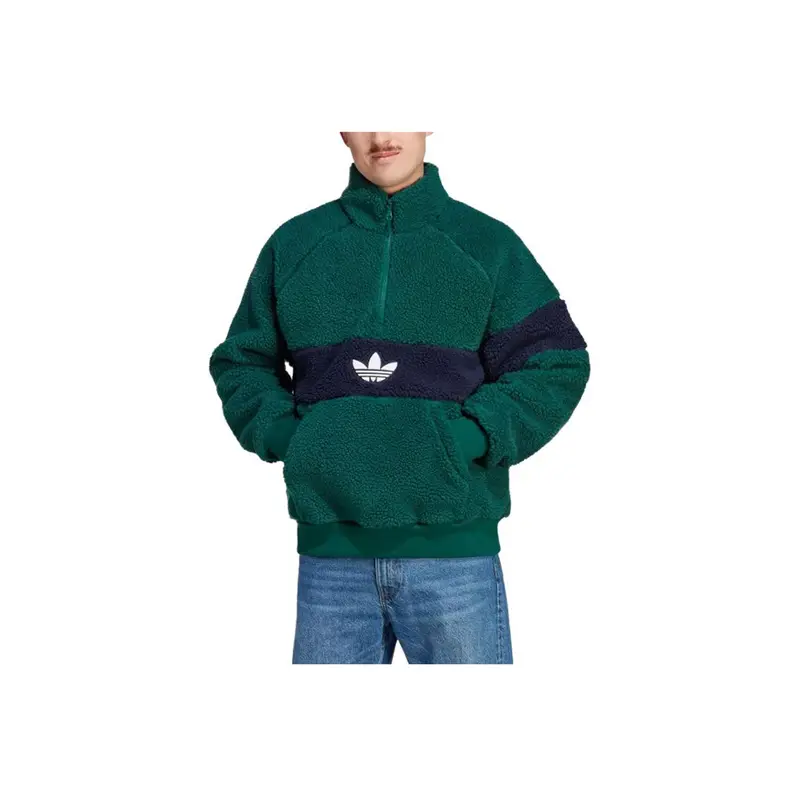 Giacca in Pile Invernale Adidas Originals con Stampa Logo Colorblock e Collo Alto Giacca Uomo Verde IM4659