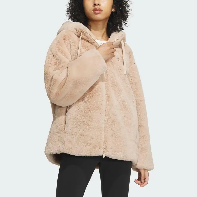 Giacca Sportiva Adidas Monocolore Larga con Cappuccio in Pile Donna Capispalla Marrone Chiaro Magico IZ4564 M miniatura 2