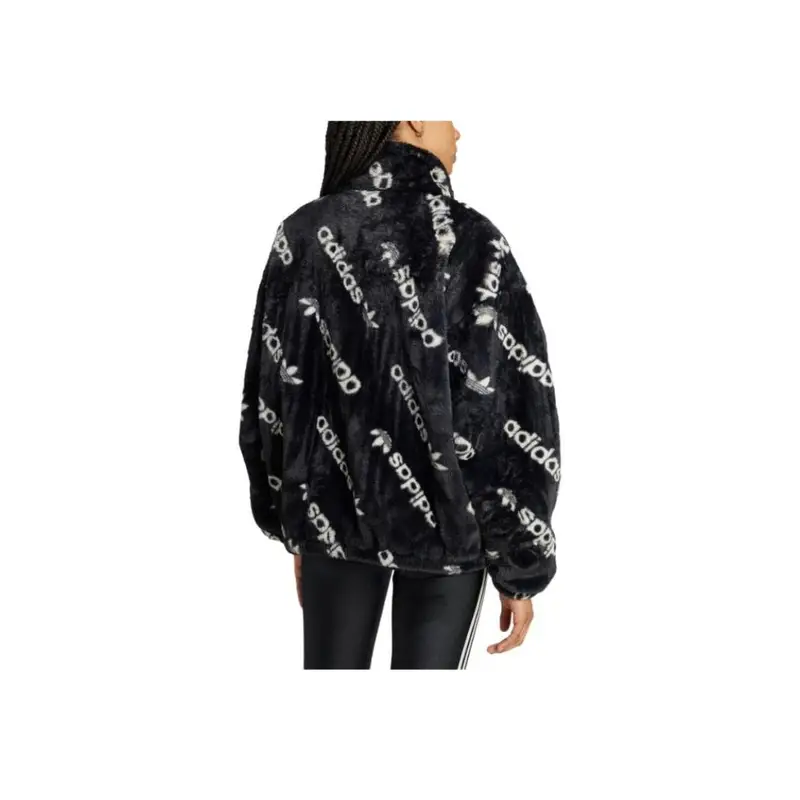 Giacca Sportiva Comoda e Ampia con Stampa All-Over in Pelliccia e Lettera Tonalità su Tonalità Adidas Originals Donna Giacca Nera IW5920 S miniatura 4