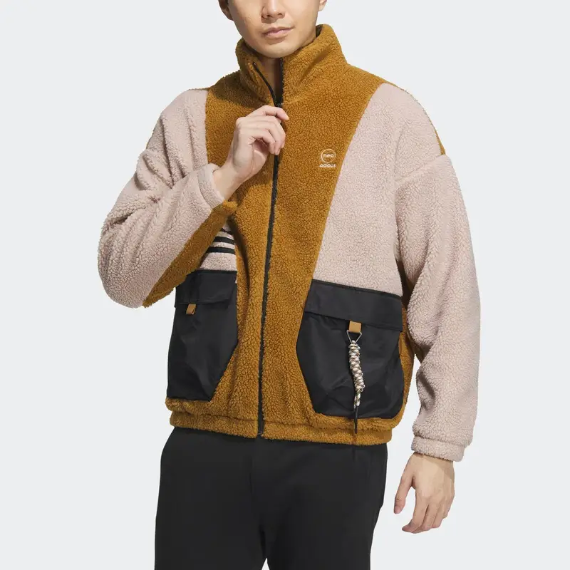 Giacca Sportiva Retro Adidas Color Block Vestibilità Ampia con Zip Collo Alto Maniche Lunghe Giacca Uomo Rock-Layer-Bronze IK3433 XS miniatura 3