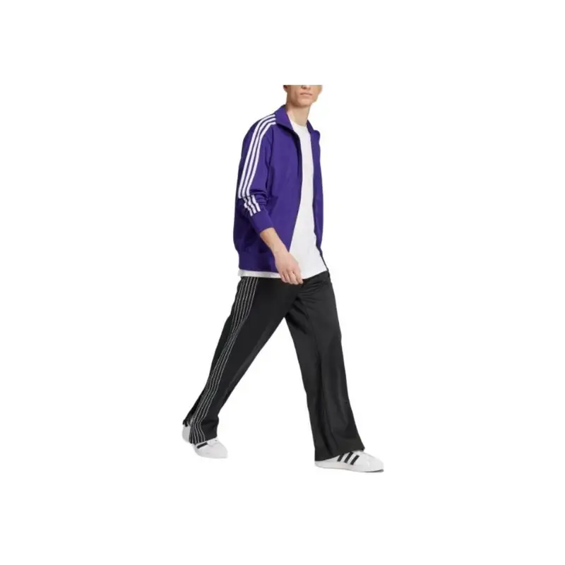 Giacca Sportiva Retro con Zip Intera a Righe con Logo Adicolor Adidas Originals da Uomo Giacca Viola Accademia IY9897 M miniatura 3