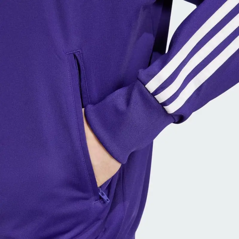 Giacca Sportiva Retro con Zip Intera a Righe con Logo Adicolor Adidas Originals da Uomo Giacca Viola Accademia IY9897 M miniatura 5