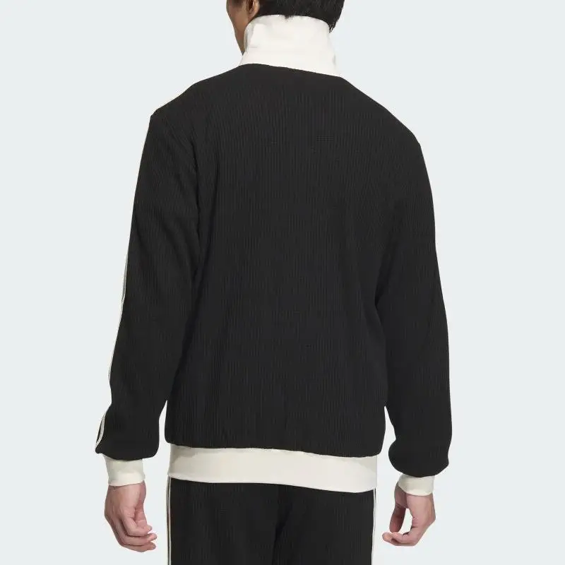 Giacca Unisex Adidas Originals a Righe Waffle Casual Manica Lunga Sportiva Retro Colletto Alto Nera JW0110 2XL miniatura 4