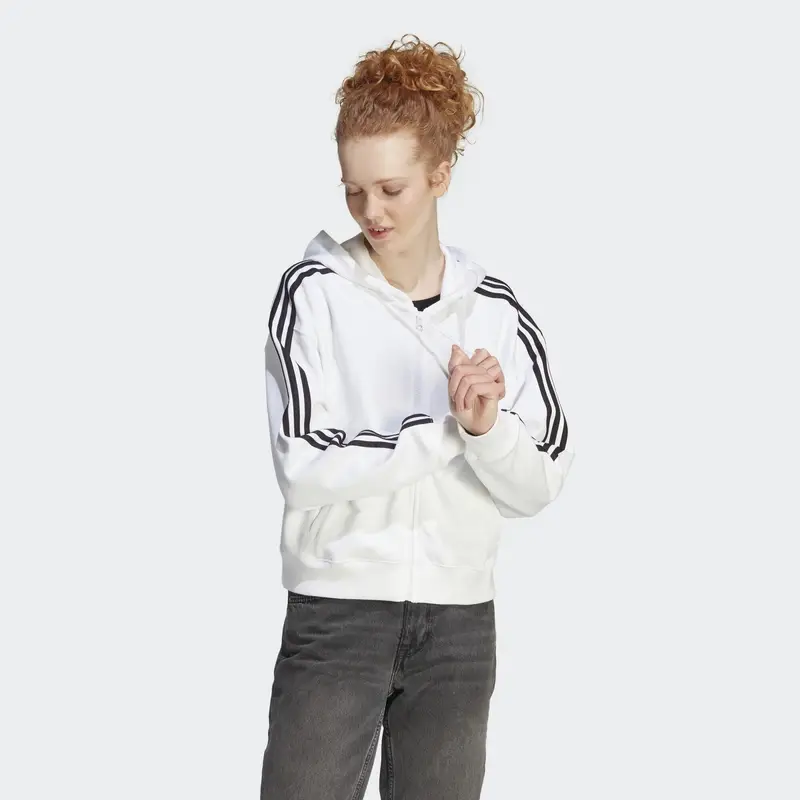 Hoodie Essentials 3-Stripes French Terry Bomber Full-Zip | Adidas Bianco