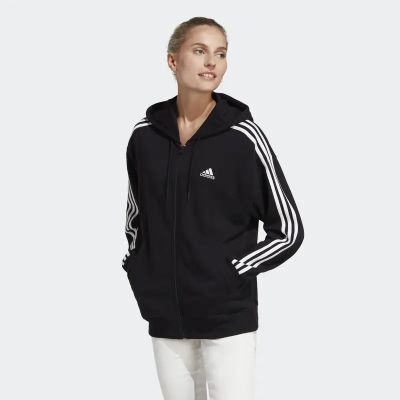 Hoodie Essentials 3-Stripes French Terry Oversized Full-Zip | Adidas Nero