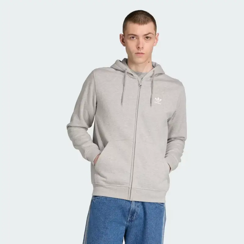Hoodie Trefoil Essentials Full-Zip Medium Grey Heather