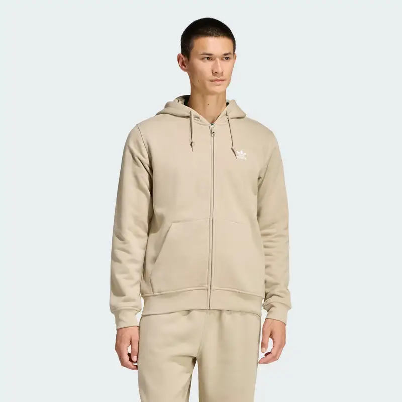 Hoodie Trefoil Essentials Full-Zip Stone Khaki