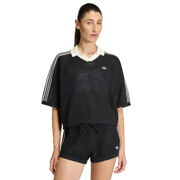 Knitted Crochet Polo Donna - Magliette Nero - Mesh Black