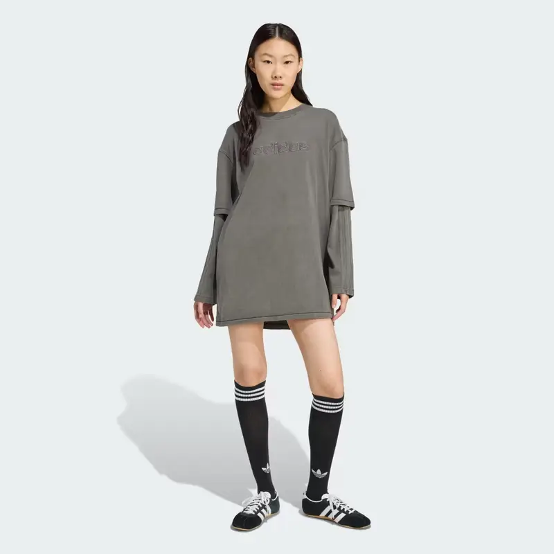 Layered Long-Sleeve Tee Dress Utility Black