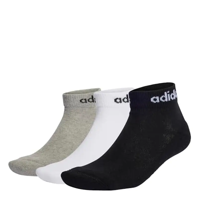 adidas Linear, Calzini ammortizzati alla caviglia 3 paia, Unisex - Adulto, Grigio mélange medio/Bianco/Nero, 37-39