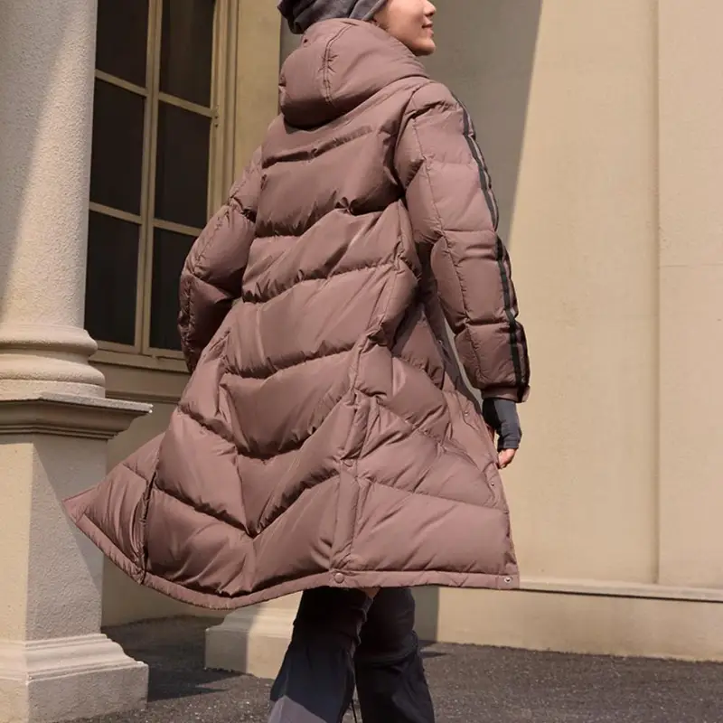 Long Down Warm Casual Long Hooded Cotton Coat Unisex Coats Deep-Earth-Brown JM9150 XL miniatura 2