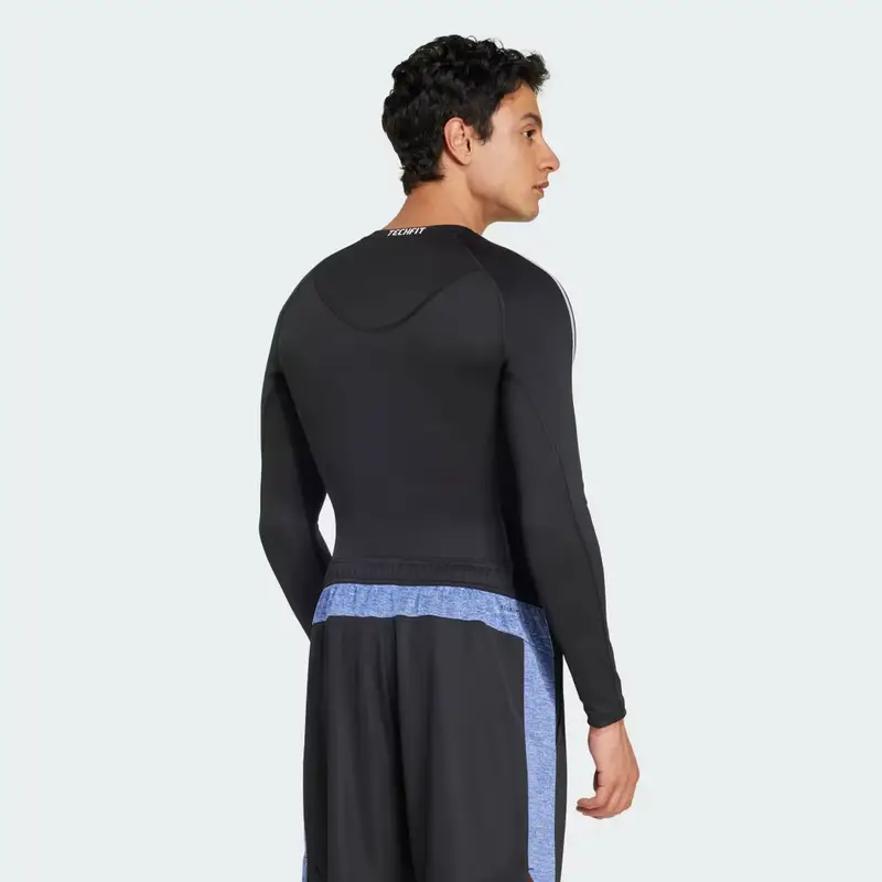 Maglia da allenamento TECHFIT Compression 3-Stripes Long Sleeve Black miniatura 2