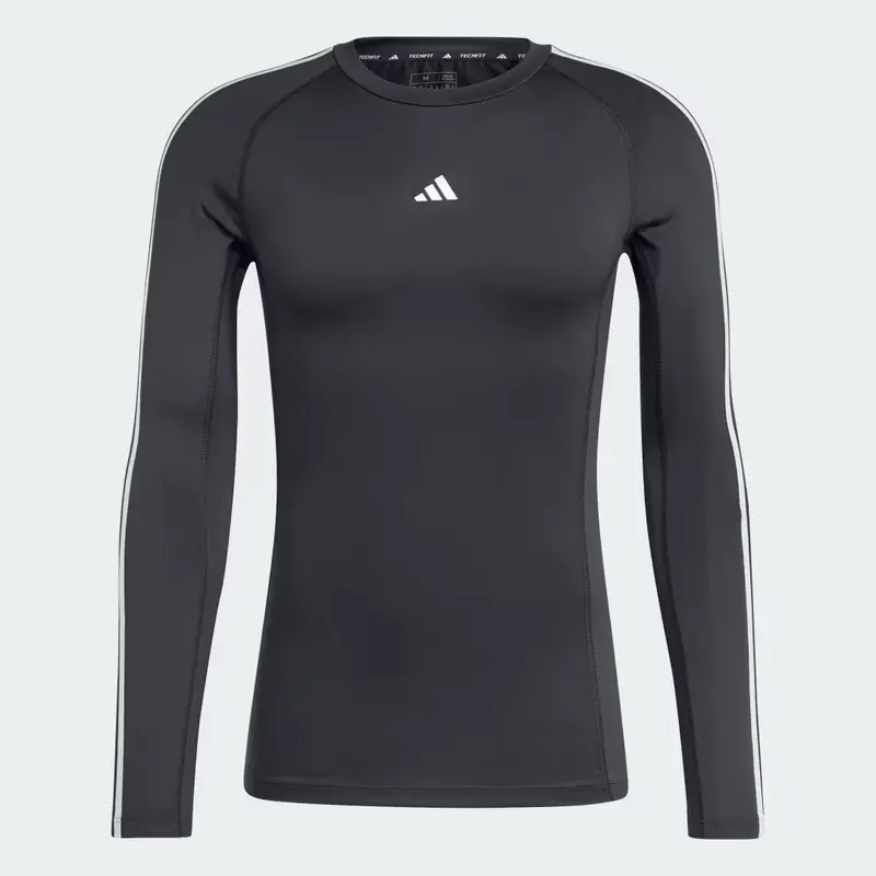 Maglia da allenamento TECHFIT Compression 3-Stripes Long Sleeve Black miniatura 4