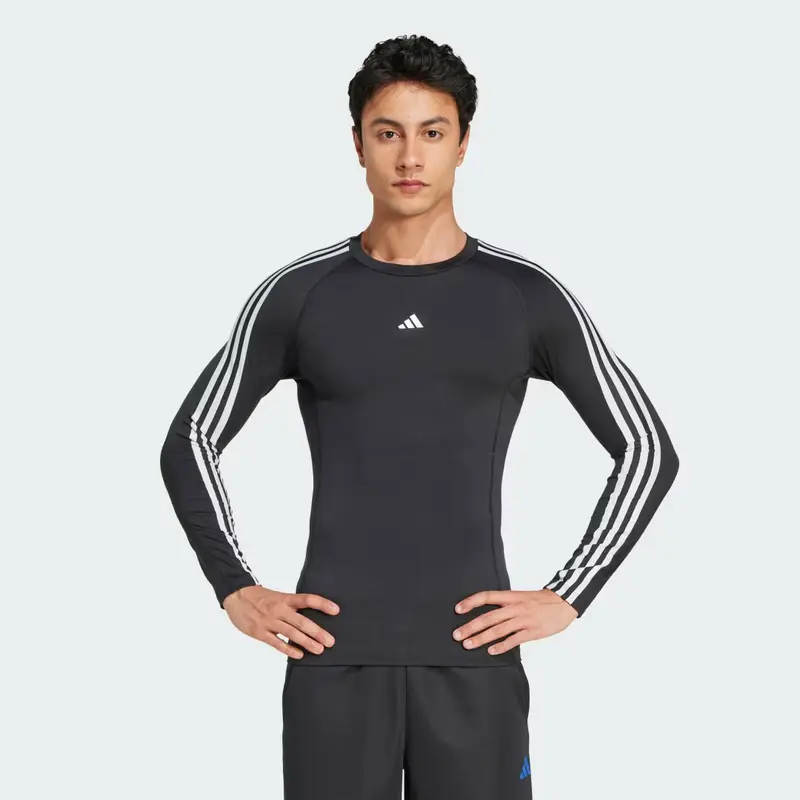 Maglia da allenamento TECHFIT Compression 3-Stripes Long Sleeve Black
