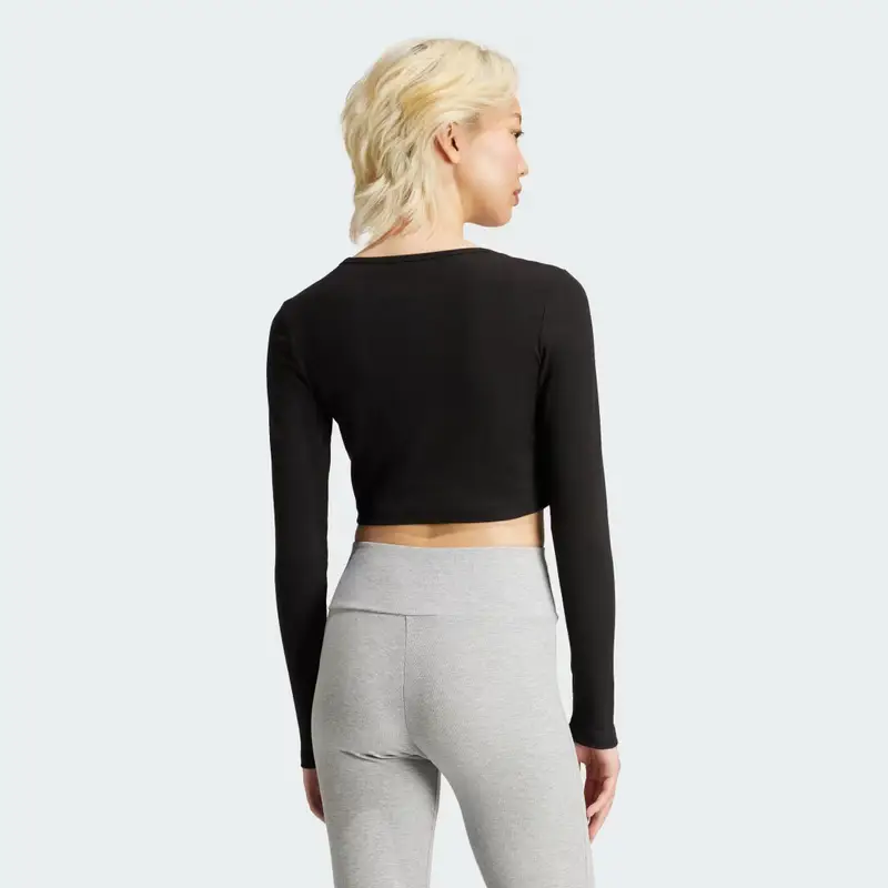 Maglia Essentials Ribbed Crop Long Sleeve Black miniatura 2