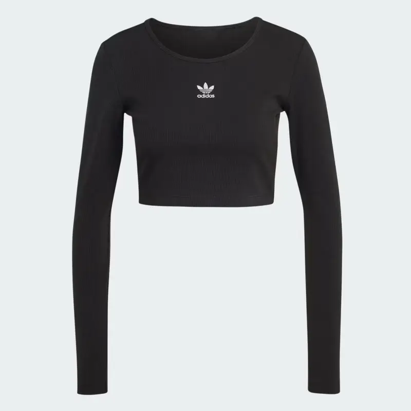 Maglia Essentials Ribbed Crop Long Sleeve Black miniatura 4