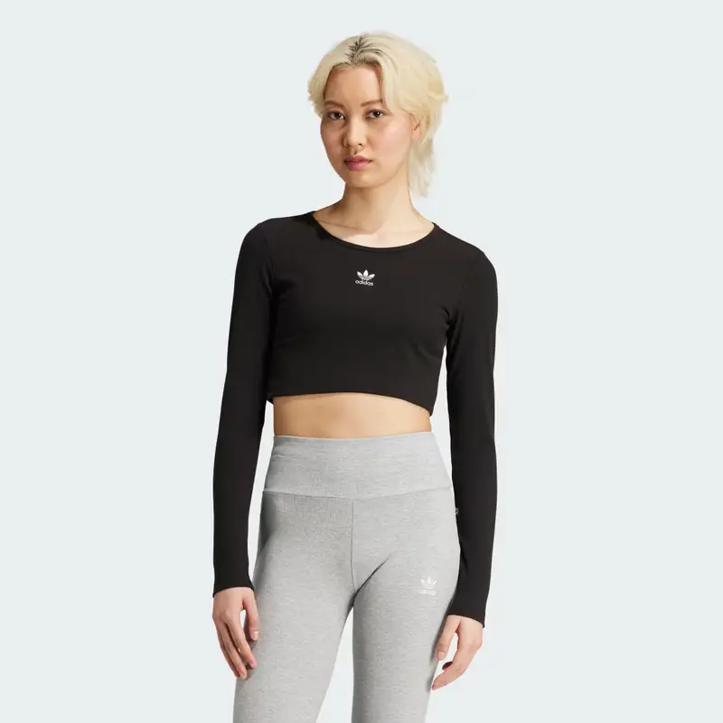 Maglia Essentials Ribbed Crop Long Sleeve Black