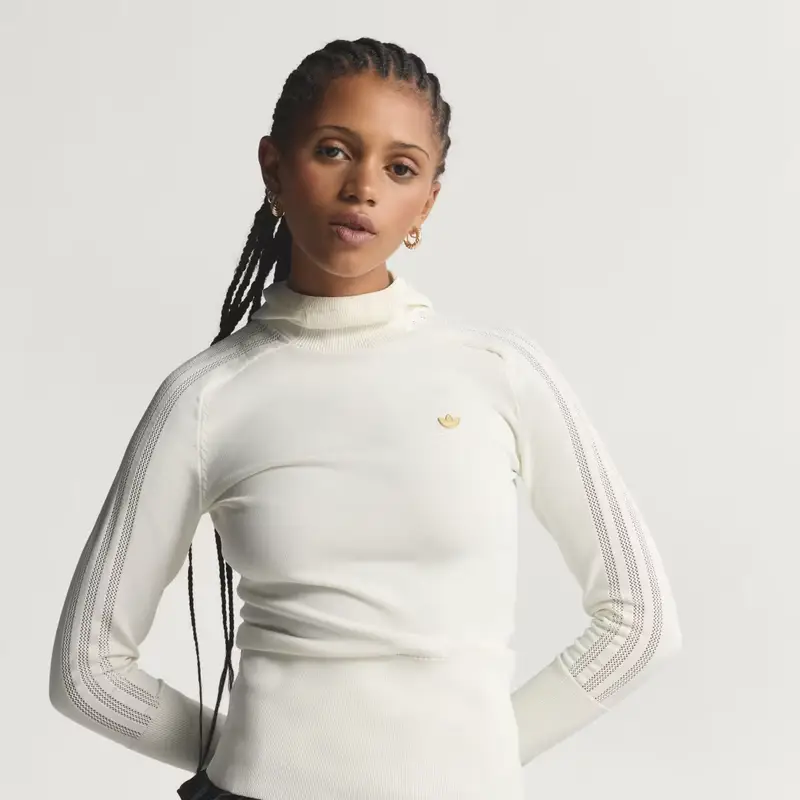 Maglia Lavorata a Maglia con Cappuccio e Maniche Lunghe Off White miniatura 2