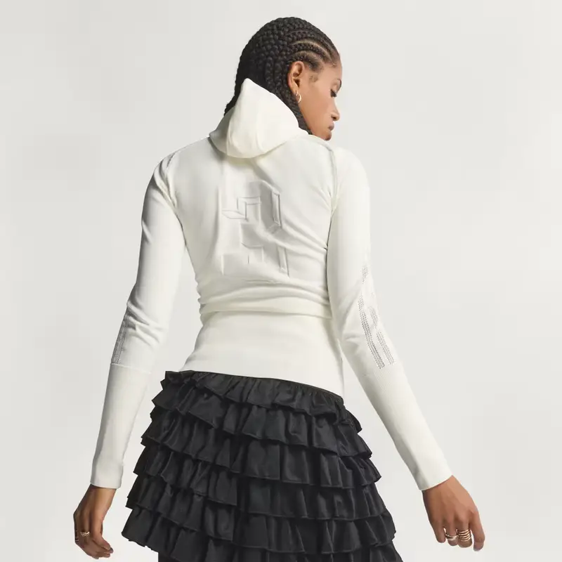 Maglia Lavorata a Maglia con Cappuccio e Maniche Lunghe Off White