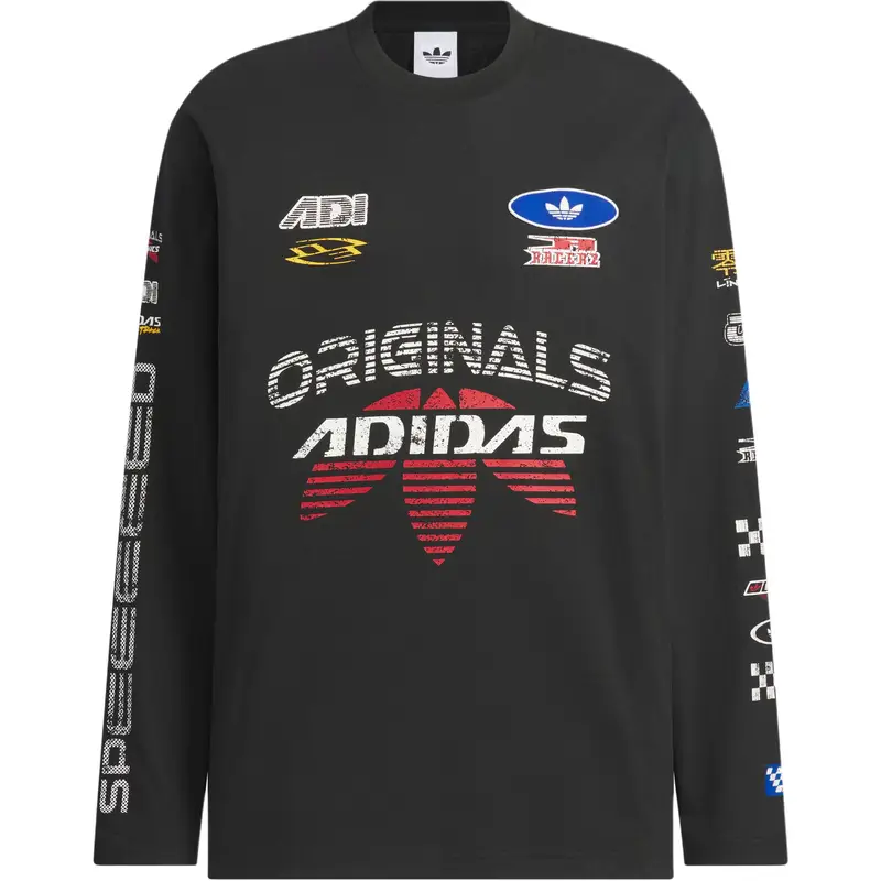 Maglietta a maniche lunghe stile racing Adidas Originals Moto da uomo, vestibilità ampia, KH1199 L