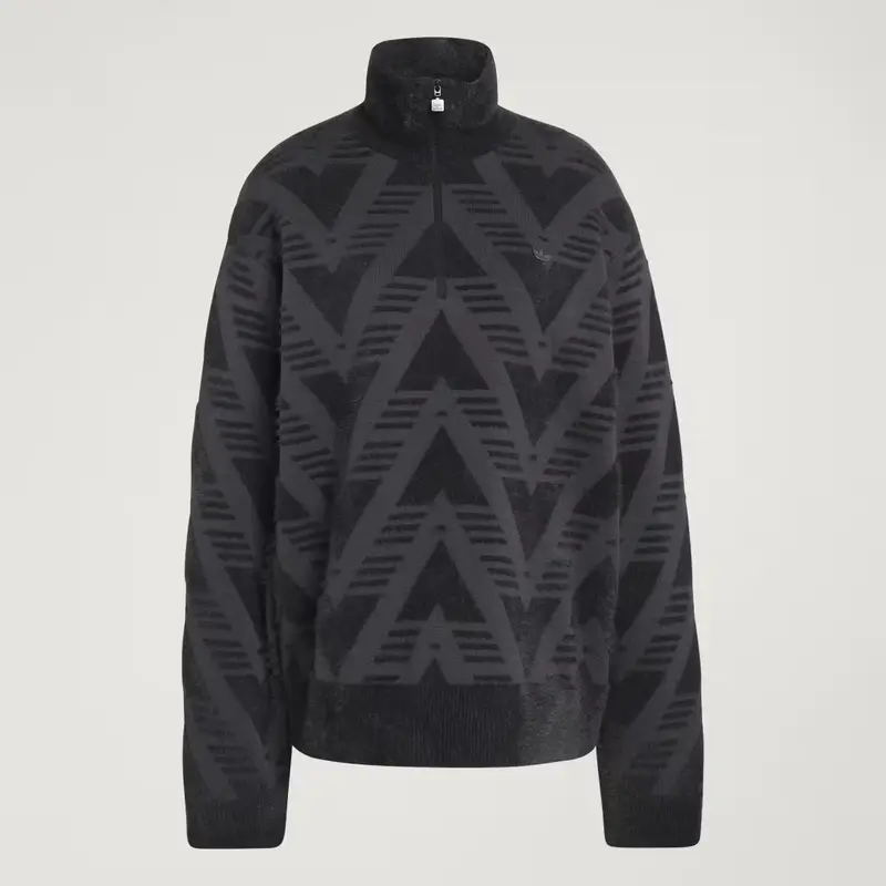 MAGLIONE A MEZZA ZIP LAVORATO A MAGLIA Black miniatura 4