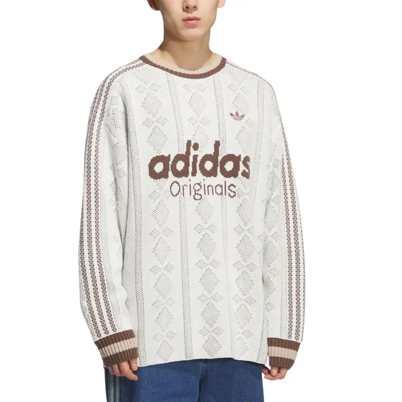 Adidas Maglione Unisex Elegante a Maniche Lunghe in Maglia Bianco e miniatura 3