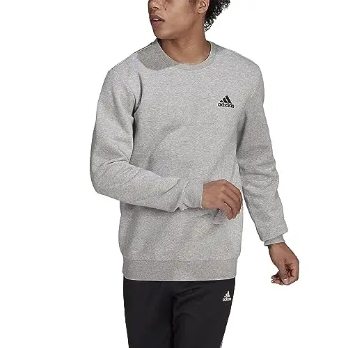 Adidas Men's Standard Essentials Fleece Sweatshirt, Medium Grey Heather/Black, Small