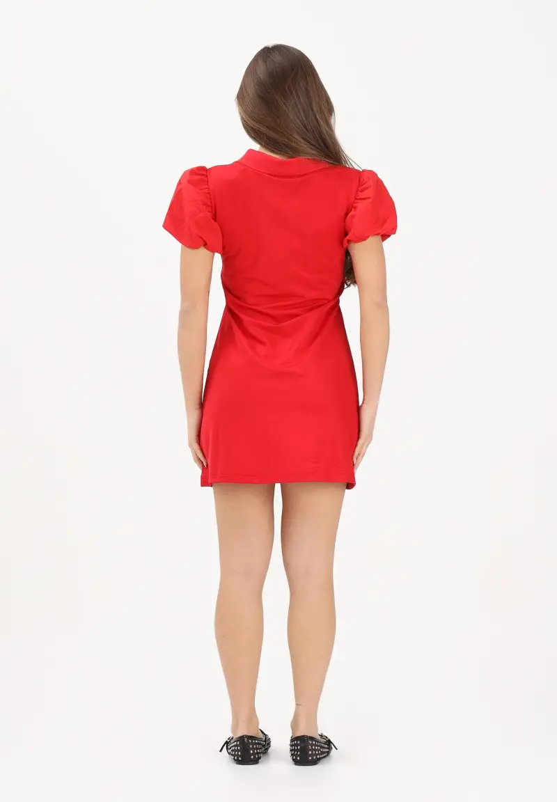 Abito corto rosso da donna con maniche a palloncino miniatura 3