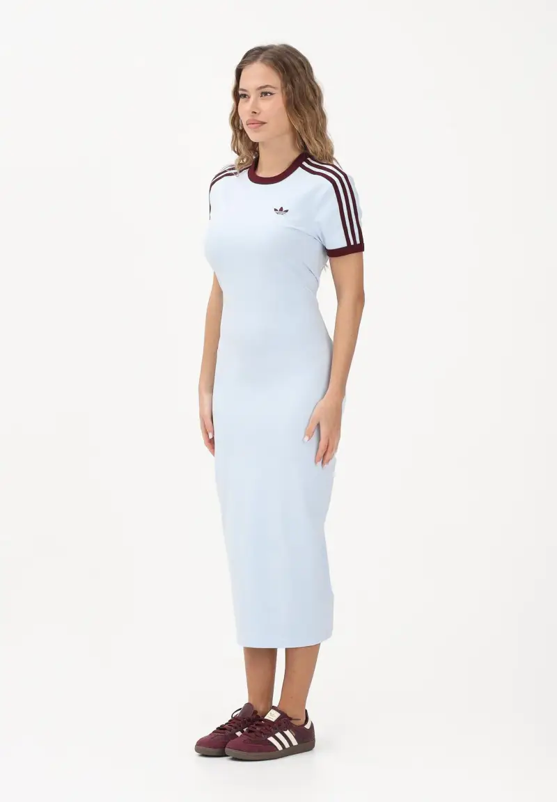 Abito lungo 3 STRIPES celeste e bordeaux da donna