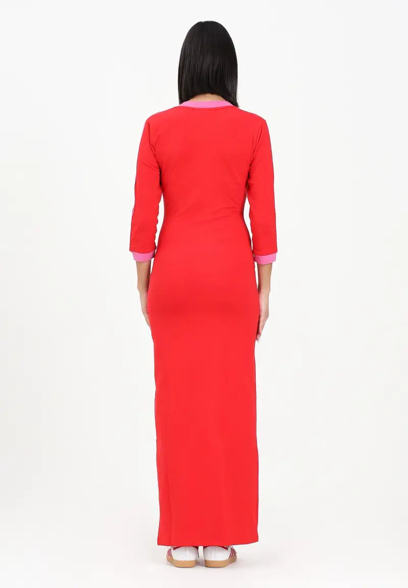 Abito lungo Adicolor Classics 3-Stripes rosso e fucsia da donna miniatura 3