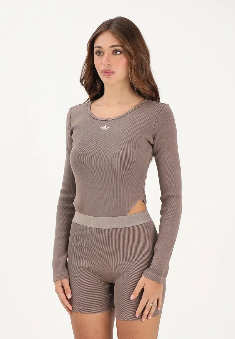 Body a manica lunga ESSENTIALS RIB WASHED marrone da donna