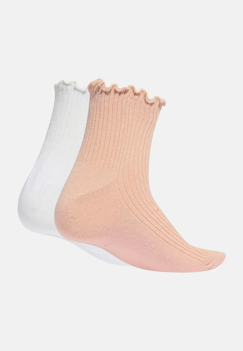 Calzini (2paia) RUFFLE rosa e bianchi da donna miniatura 2