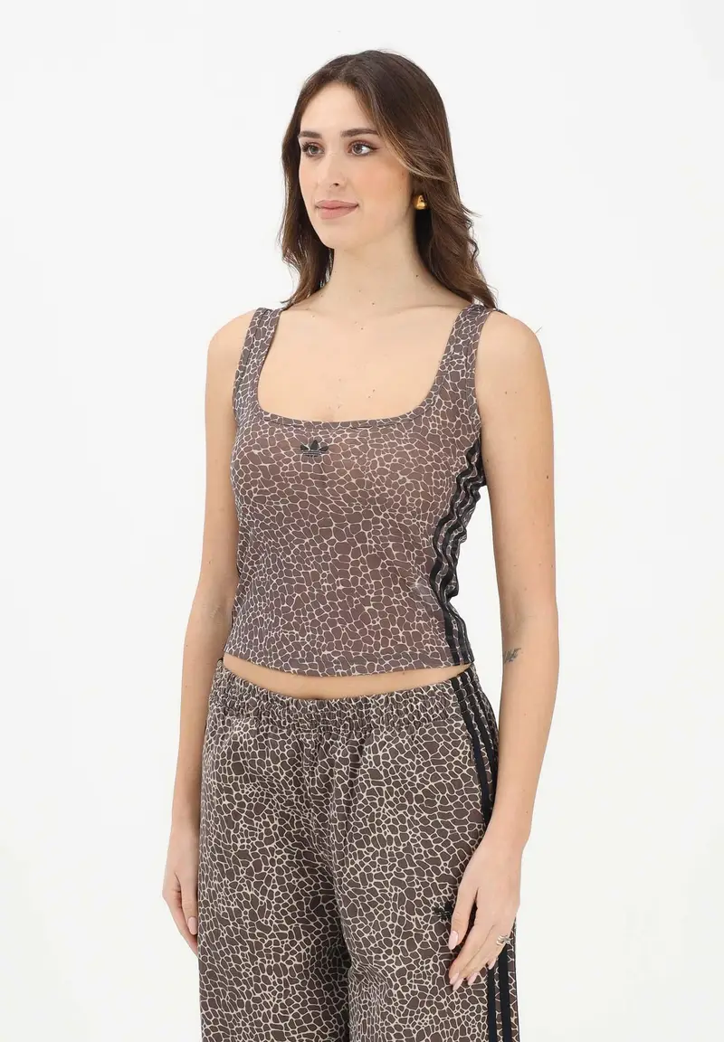 Canotta AOP beige da donna con stampa animalier