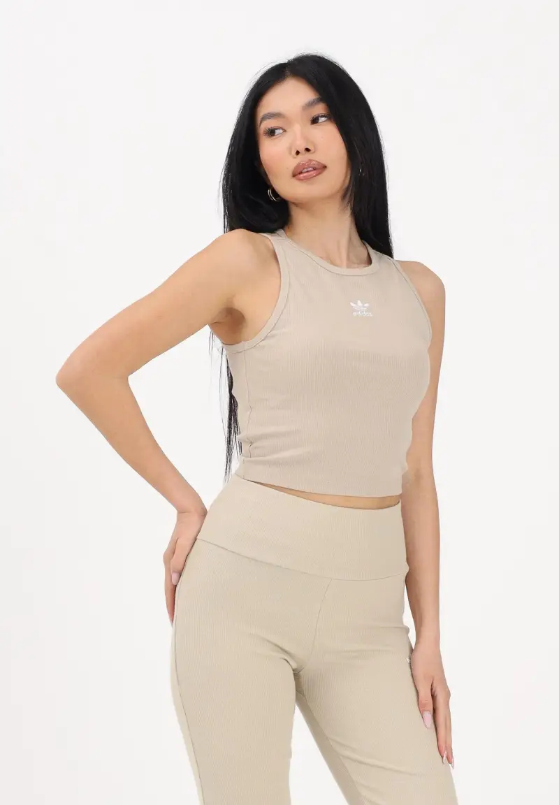 Canotta Essentials Ribbed beige da donna miniatura 2