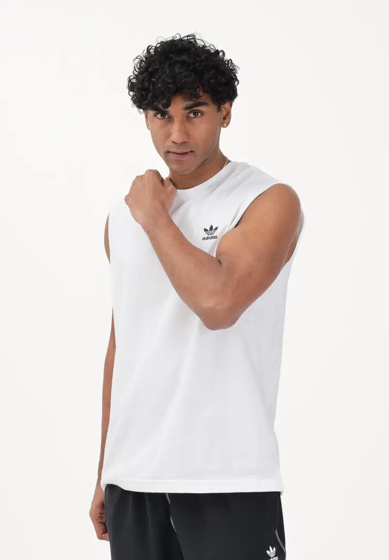 Canotta Trefoil Essentials bianca da uomo miniatura 2