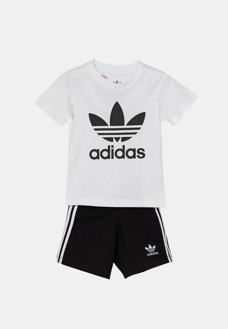 ADIDAS ORIGINALS Completino bianco e nero da neonato con stampa logo