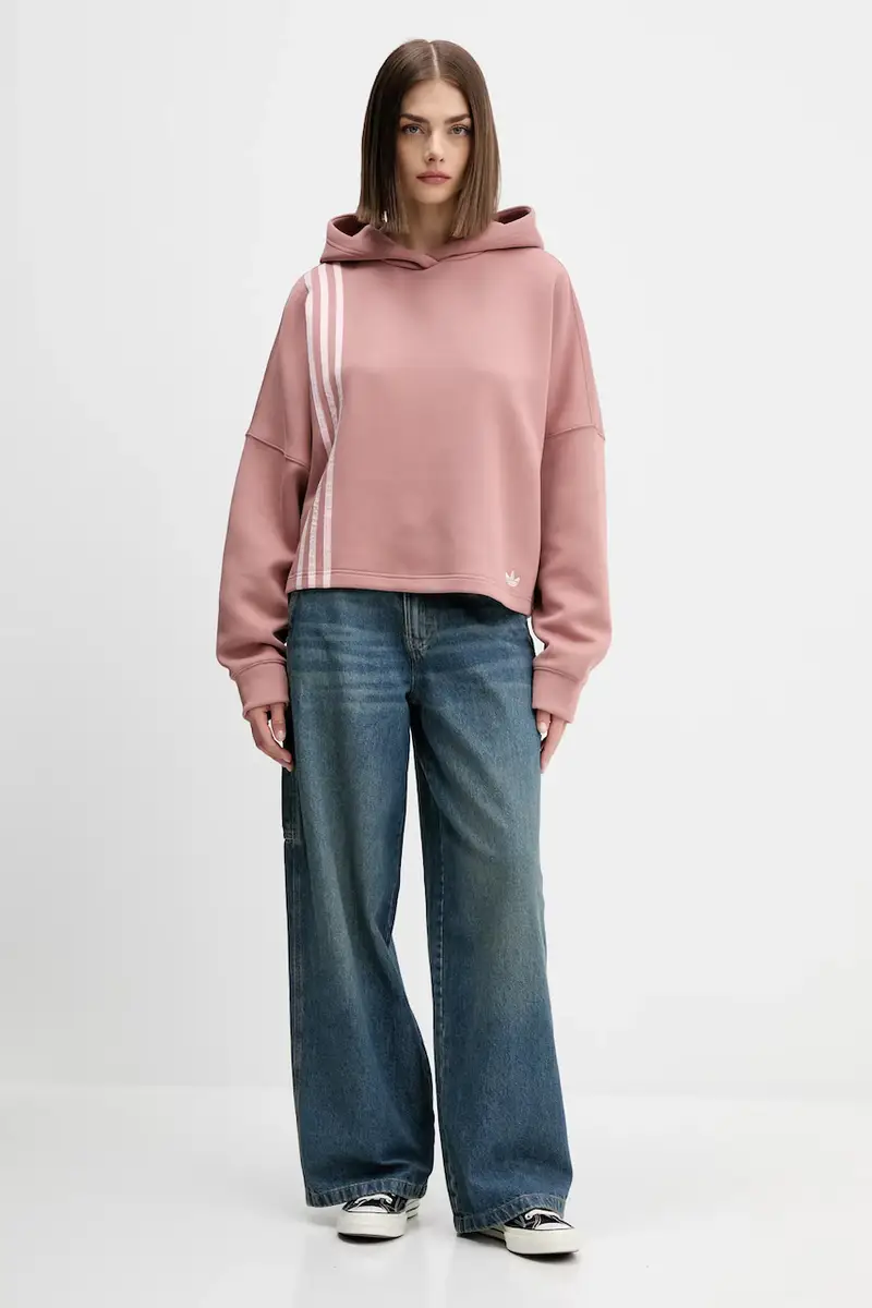 felpa 3-Stripes donna colore arancione con cappuccio con applicazione JW3601 miniatura 2