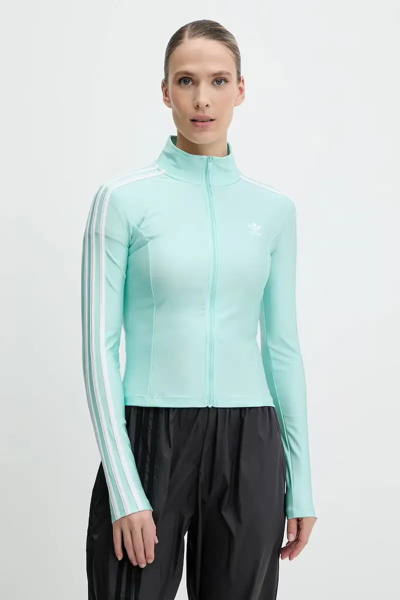 felpa 3-Stripes donna colore turchese con applicazione JC5579